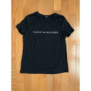 Tommy Hilfiger Women's Embroidered Logo Black Baby Tee Cotton Stretch Medium